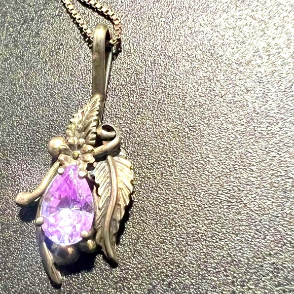 Harry Sandoval Signed Sterling Alexandrite Flower Necklace Native American Made